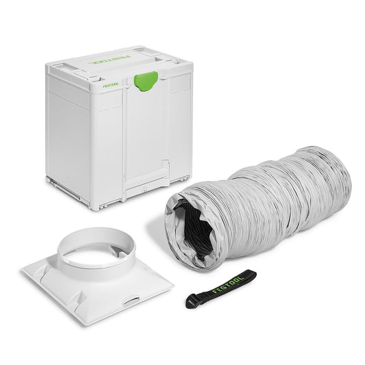 Festool Zuluftschlauch LS-SYS-AIR D200x6m mit Systainer, Adapterplatte und Befestigungsband im Lieferumfang.