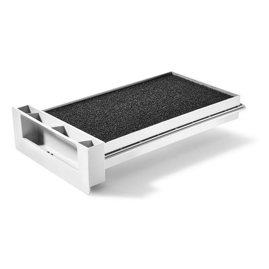 Festool Nassfilter NF-CT COMP mit schwarzem Filterelement im weißen Kunststoffrahmen, Frontalansicht.