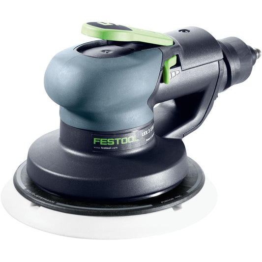 Festool Druckluft-Exzenterschleifer LEX 3 150/5 mit grüner Absauganbindung, 150 mm Schleifteller, Frontansicht