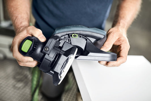 Festool Ansetzhilfe AH-ES-ETS/ETSC mit grüner Bedieneinheit für Kantenschleifen in Handposition