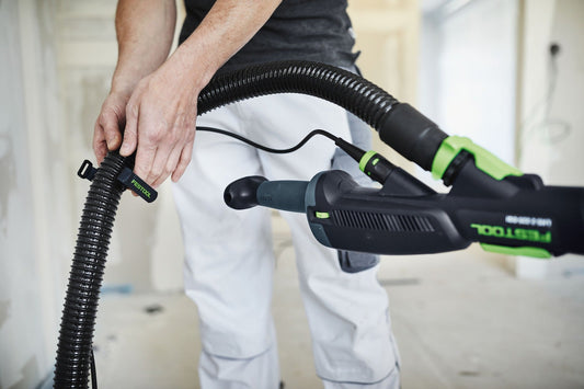Festool Schlauchclip SC-LHS 2 225 Anwendung am Langhalsschleifer PLANEX LHS 2 225 mit befestigtem Saugschlauch