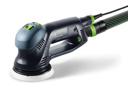 Festool ROTEX RO 125 FEQ-Plus Getriebe-Exzenterschleifer mit grünen Griffzonen und weißem Schleifteller