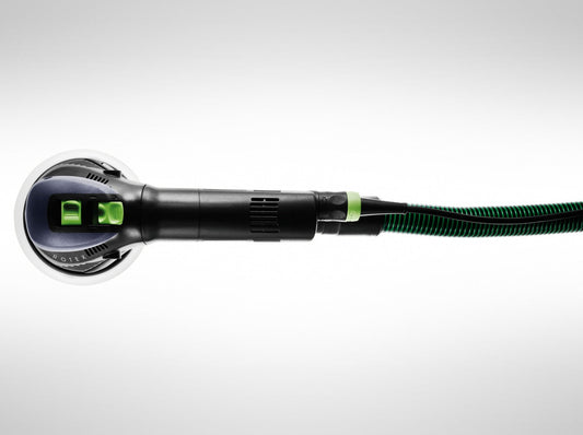 Festool ROTEX RO 150 FEQ Getriebe-Exzenterschleifer mit grünem Absaugschlauch und LED-Anzeige
