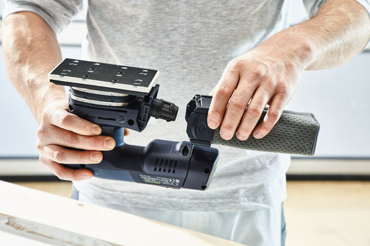 Festool RTSC 400 Akku-Rutscher mit Schleifschuh und Schleifplatte in Handgriff, Zubehör-Details