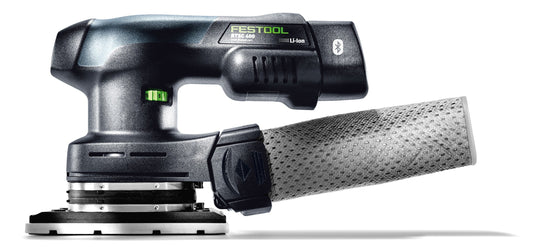 Festool RTSC 400 Akku-Rutscher mit Schleifschuh und grauem Schleifteller in Seitenansicht