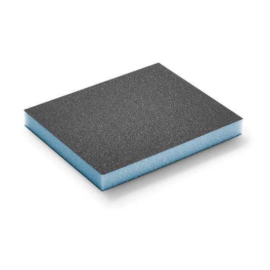 Festool Handschleifschwamm Granat 98x120 mm mit grauer Schleiffläche und blauem Schwammkern in Isometrie