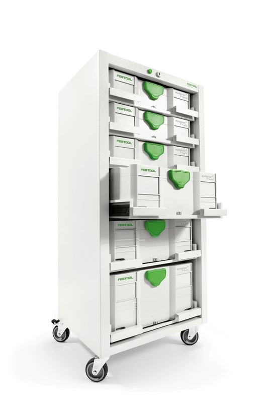 Festool Systainer-Port SYS-PORT 1000/2 mobiles Aufbewahrungssystem mit sechs höhenverstellbaren Vollauszügen und grünen