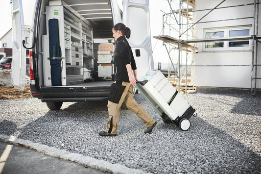 Festool Systainer³ SYS3 L 187 mobiler Transport auf Baustelle mit Transportwagen