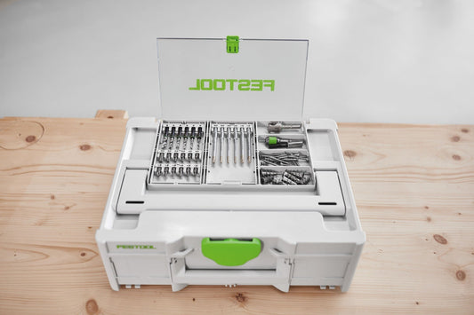 Festool Bitkassette BKS SYS3 100mm CE offen mit CENTROTEC Bits und Zubehör im Systainer