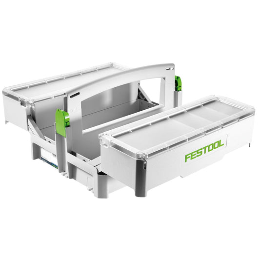 Festool SYS-StorageBox SYS-SB Kleinteilebox mit offenen schwenkbaren Oberfächern und transparenten Deckeln