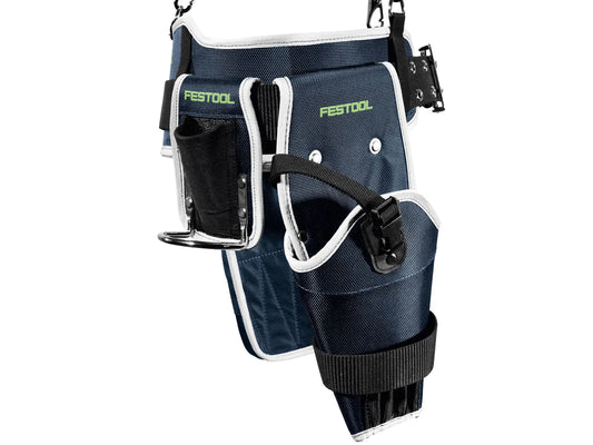 Festool TB-FT1 Werkzeuggürtel Frontansicht mit verstellbarem Gurt, Werkzeugtaschen und integrierten Haltern in Dunkelblau
