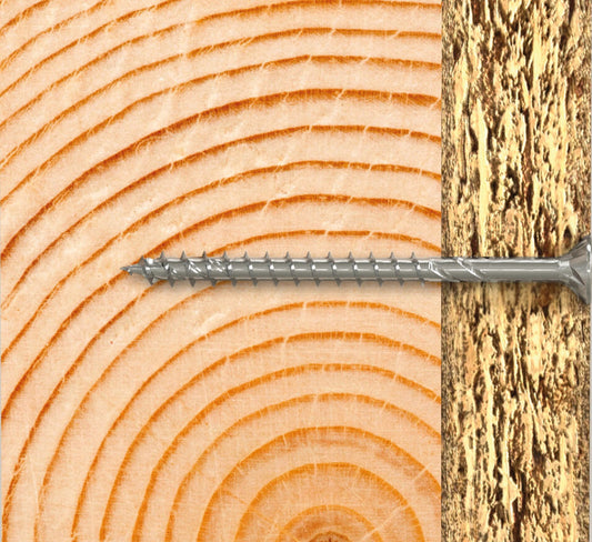 fischer PowerFast II Schraube im Querschnitt – stabile Holzverbindung mit reduzierter Spaltwirkung