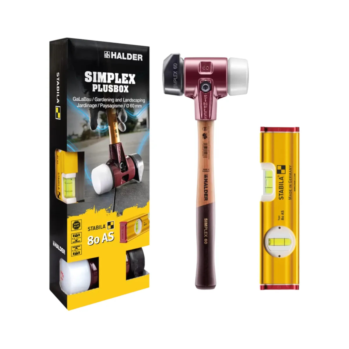 Simplex Titan HALDER SIMPLEX-Plusbox Galabau – Schonhammer Ø60 mm & Wasserwaage ...