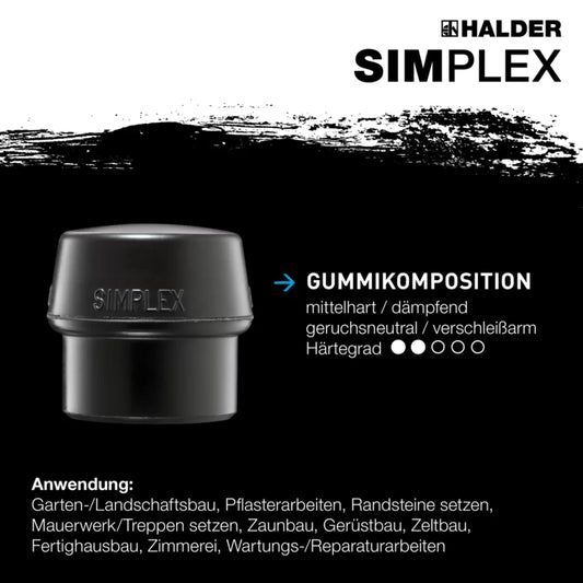 HALDER SIMPLEX-Schonhämmer Gummikomposition / Weichmetall; mit verstärktem Tempergussgehäuse und Fiberglasstiel EH 3729