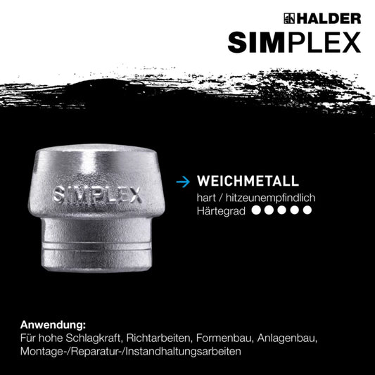 HALDER SIMPLEX-Schonhämmer Superplastik / Weichmetall; mit Tempergussgehäuse und hochwertigem Holzstiel EH 3079