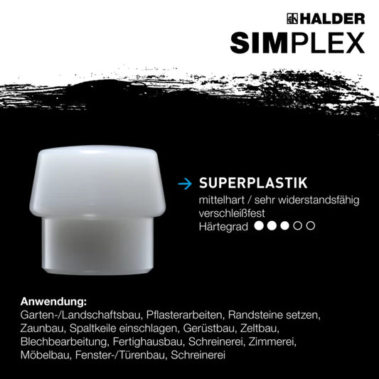 HALDER SIMPLEX-Schonhämmer Superplastik / Weichmetall; mit Tempergussgehäuse und hochwertigem Holzstiel EH 3079