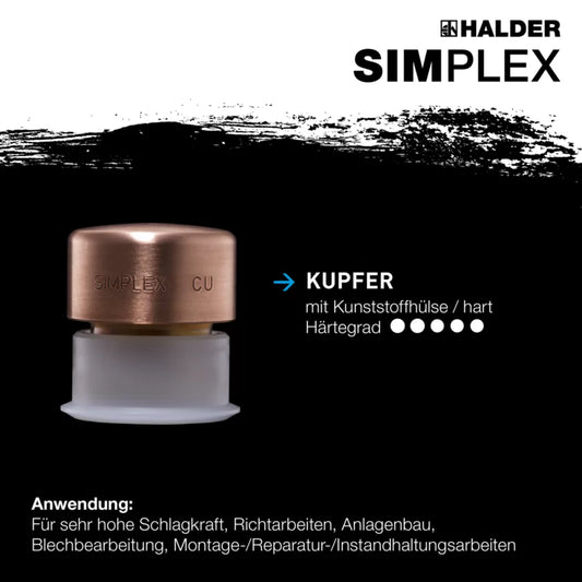 HALDER SIMPLEX-Schonhämmer TPE-mid / Kupfer; mit verstärktem Tempergussgehäuse und Fiberglasstiel EH 3734.