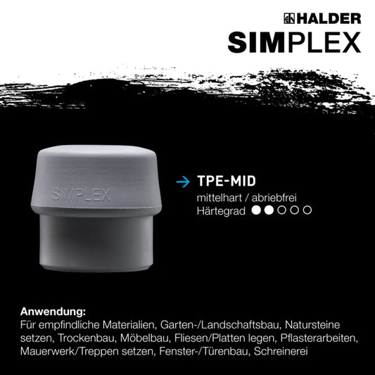 HALDER SIMPLEX-Schonhämmer TPE-mid / Superplastik; mit verstärktem Tempergussgehäuse und Fiberglasstiel EH 3737