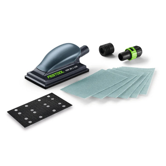 Festool Schleifklotz HSK-A 80x130 mit Absaugadapter, ergonomischem Griff und Klettbelag mit Lieferumfang Netzschleifmittel, Protection Pad und Absaugadapter