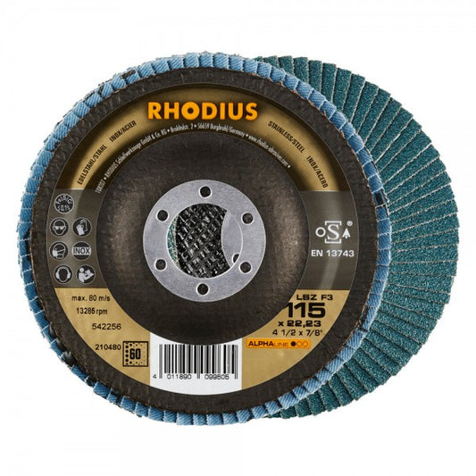 RHODIUS LSZ F3 Fächerschleifscheibe – Frontansicht der Schleifscheibe mit Zirkonkorund